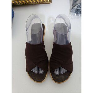 Sahara brown, cork wedge, slip on sandals, size 8